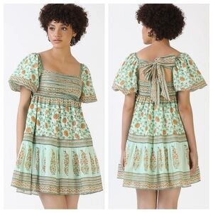 NEW Celina Moon Frankie Mini Dress - Sage Green Vines -bow back, marigolds